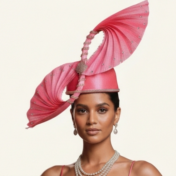 Exquisite Pink Couture Handcrafted Jeweled Beloved Millinery Hat Kentucky Derby